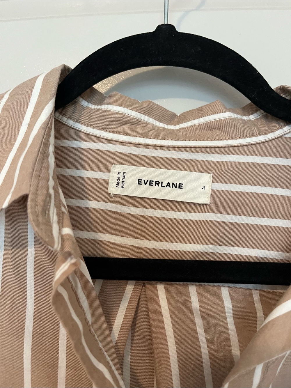 Everlane Must Have Silky Cotton Beige Stripe Shirt size 4 - Picture 5 of 11